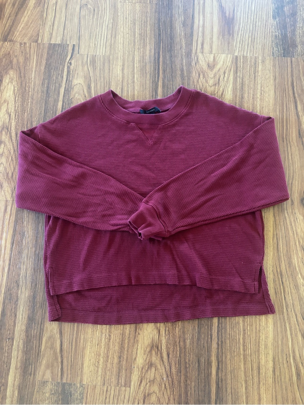 Forever 21 Ribbed Burgundy Crewneck Top